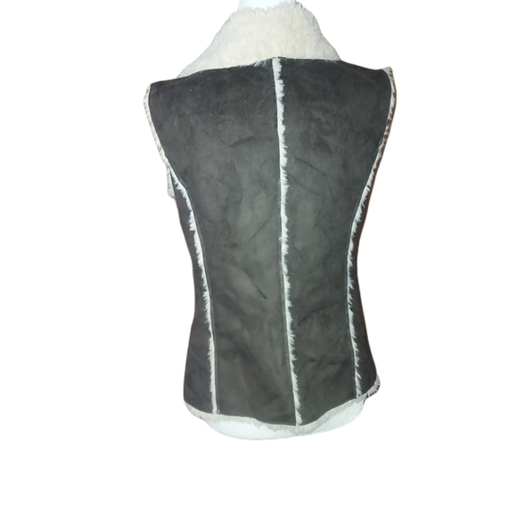 Knox Rose M Open Front Faux Fur Vest Over Coat Sleeveless Patchwork Brow… - Picture 5 of 5